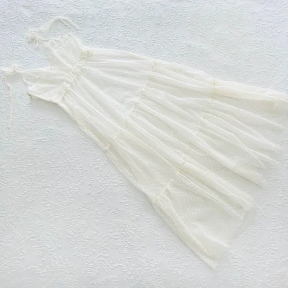 NWOT Lulus Cruise to Catalina Ivory Swiss Dot Sheer Maxi Swim Cover-Up Small - Picture 9 of 14